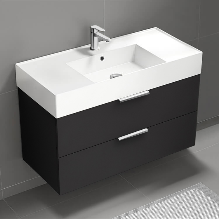 Bathroom Vanity Floating Black Bathroom Vanity, Modern, 40 Inch, Chrome Handles Nameeks DERIN225